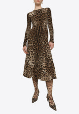 Dolce & Gabbana Leopard Print Cady Midi Dress Brown F6AUVT FSRKI HY13M