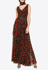 Dolce & Gabbana Cherry Print Maxi Chiffon Dress Multicolor F6BDET IS1QA HN4IY