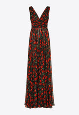 Dolce & Gabbana Cherry Print Maxi Chiffon Dress Multicolor F6BDET IS1QA HN4IY