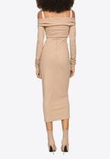 Dolce & Gabbana Off-Shoulder Stretch Jersey Midi Dress Beige F6BIAT FUGPO M2507