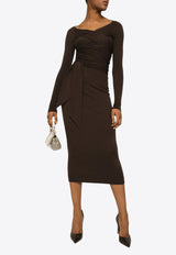 Dolce & Gabbana Wraparound Wool Midi Dress Brown F6COET FUGRH M1512
