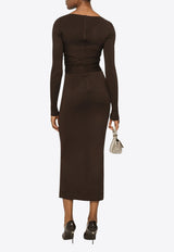 Dolce & Gabbana Wraparound Wool Midi Dress Brown F6COET FUGRH M1512