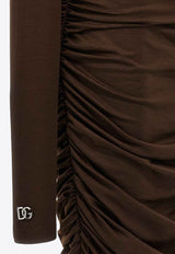 Dolce & Gabbana Off-Shoulder Midi Ruched Dress Brown F6COMT FUGRH M1512