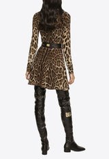 Dolce & Gabbana Leopard Sleeved Mini Dress Brown F6CPYT FSRKI HY13M