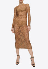 Dolce & Gabbana Sleeved Midi Dress Brown F6DBAT FLUBV M3041