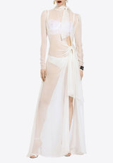 Dolce & Gabbana Maxi Silk Chiffon Dress with Self-Ties Bows White F6DJET FU1AT W0001