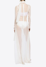 Dolce & Gabbana Maxi Silk Chiffon Dress with Self-Ties Bows White F6DJET FU1AT W0001