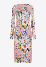 Dolce & Gabbana Floral Print Charmeuse Midi Dress Multicolor F6GAVT FSA7G HF5JC