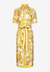 Dolce & Gabbana Majolica Print Silk Midi Shirt Dress F6JICT HI1TK HG3TN Yellow