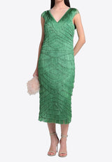 Dolce & Gabbana V-neck Fringed Midi Dress Green F6JIJZ GDV49 V0237