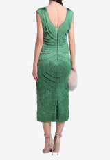 Dolce & Gabbana V-neck Fringed Midi Dress Green F6JIJZ GDV49 V0237