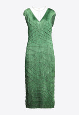 Dolce & Gabbana V-neck Fringed Midi Dress Green F6JIJZ GDV49 V0237