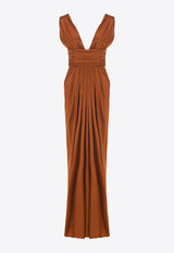 Dolce & Gabbana Silk V-neck Maxi Dress Brown F6K2JT FU1NG R1744