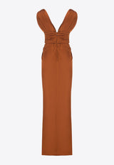 Dolce & Gabbana Silk V-neck Maxi Dress Brown F6K2JT FU1NG R1744