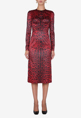 Dolce & Gabbana Leopard Print Long-Sleeved Midi Dress Red F6W3TT FSSGW HR13N