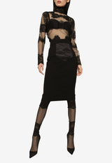 Dolce & Gabbana Tulle Turtleneck Top with Lace Inserts F760RZ HLM0U N0000 Black