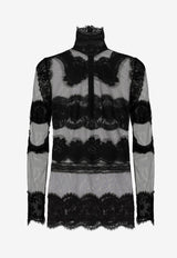 Dolce & Gabbana Tulle Turtleneck Top with Lace Inserts F760RZ HLM0U N0000 Black