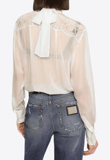 Dolce & Gabbana Pussy-Bow Chiffon Blouse White F779JT FU1AT W0001