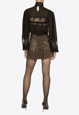 Dolce & Gabbana Georgette Lace-Trimmed Turtleneck Blouse Black F779LT FU1AR N0000