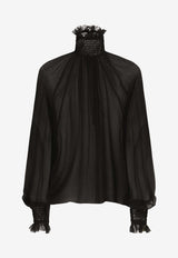 Dolce & Gabbana Long-Sleeved Chiffon Blouse F79EMT FU1AT N0000 Black