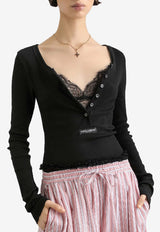 Dolce & Gabbana Ribbed Serafino Long-Sleeved T-shirt Black F8W44T FU7AV N0000