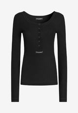 Dolce & Gabbana Ribbed Serafino Long-Sleeved T-shirt Black F8W44T FU7AV N0000