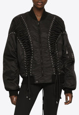 Dolce & Gabbana Lace-Up Technical Fabric Bomber Jacket Black F9P23T FUMNQ N0000
