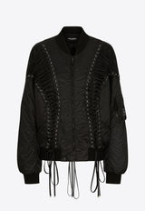 Dolce & Gabbana Lace-Up Technical Fabric Bomber Jacket Black F9P23T FUMNQ N0000