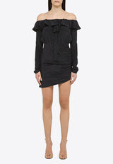 Alessandra Rich Off-Shoulder Polka Dots Silk Mini Dress Navy FABX3609F4230/O_ALESS-1994