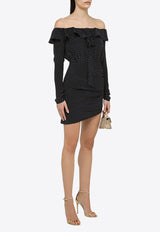 Alessandra Rich Off-Shoulder Polka Dots Silk Mini Dress Navy FABX3609F4230/O_ALESS-1994