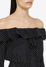 Alessandra Rich Off-Shoulder Polka Dots Silk Mini Dress Navy FABX3609F4230/O_ALESS-1994