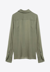 AMI PARIS Long-Sleeved Silk Shirt Green FSH506SE0008/O_AMI-351