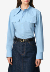 AMI PARIS Sharp-Collar Fitted Shirt Light Blue FSH807.CO0063_BLUE