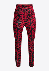 Dolce & Gabbana High-Waist Leopard Print Pants Red FTCAHD FSFLB HR13N