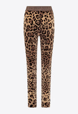Dolce & Gabbana Leopard Print Leggings with Branded Waistband Brown FTCQKT FJ7D5 S8350