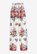 Dolce & Gabbana Flower Bouquet Print Twill Pants Multicolor FTDBNT IS11I HA5ZO