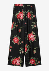 Dolce & Gabbana Rose Bouquet Print Wide-Leg Pants Black FTDIVTIS11G/S_DOLCE-HN5ZN