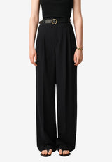 AMI PARIS High-Waist Wide-Leg Wool Pants Black FTR858.WV0194_BLACK