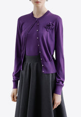 Dolce & Gabbana Flower Applique Silk Cardigan Purple FXV07Z JBSKY F0257