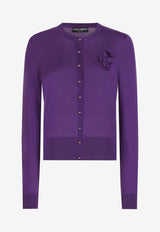 Dolce & Gabbana Flower Applique Silk Cardigan Purple FXV07Z JBSKY F0257