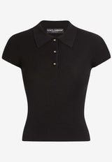 Dolce & Gabbana Ribbed Knit Polo T-shirt Black FXZ18T JFMHG N0000