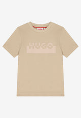Hugo Boss Kids Boys Split Logo Print T-shirt Beige G00433/249_STONE