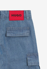 Hugo Boss Kids Boys Loose-Fit Ripstop Denim Pants Denim G00478/Z25_DENIM