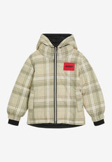 Hugo Boss Kids Boys Reversible Checked Puffer Jacket Beige G00486/249_STONE