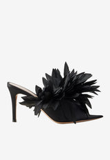 Gianvito Rossi Daniah 85 Fringed Satin Mules G10047 85RIC CTZNERO CREPE T BLACK Black
