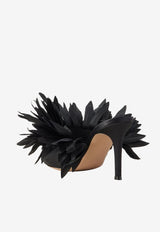 Gianvito Rossi Daniah 85 Fringed Satin Mules G10047 85RIC CTZNERO CREPE T BLACK Black