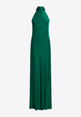 Galvan London Ushuaia Halterneck Satin Crepe Gown Emerald G1102_EMERALD