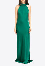 Galvan London Ushuaia Halterneck Satin Crepe Gown Emerald G1102_EMERALD