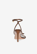 Gianvito Rossi Mamba 85 Metallic Leather Sandals G32575 85RIC NIGCTRP SILK CHOCOLATE TRASP Brown