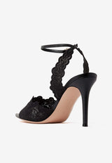Gianvito Rossi Yvone 85 Lace and Leather Sandals Black G32607.85RIC.MHPNENE BLACK BLACK